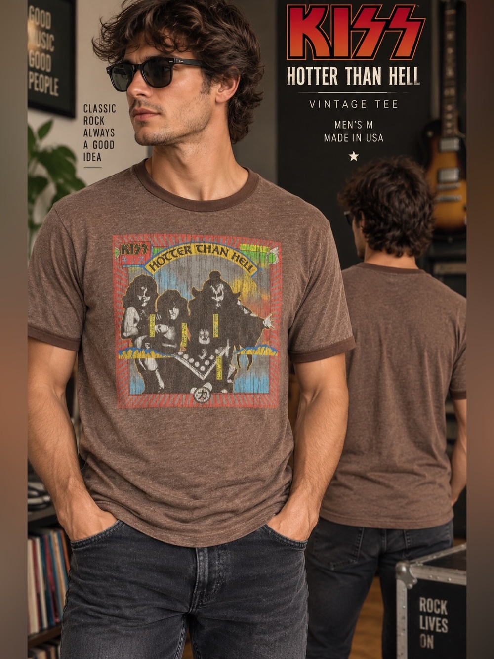 Vintage KISS Hotter Than Hell T Shirt Mens Medium Made USA Rock Band Tee grunge